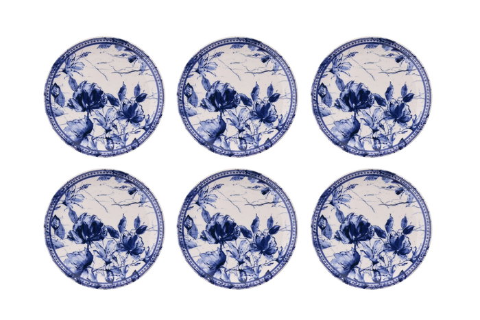 Hermia Heaven Blue Juego de 6 Platos de Postre Azul y Blanco en Porcelana Hermia Heaven Blue Juego de 6 Platos de Postre Azul y Blanco en Porcelana